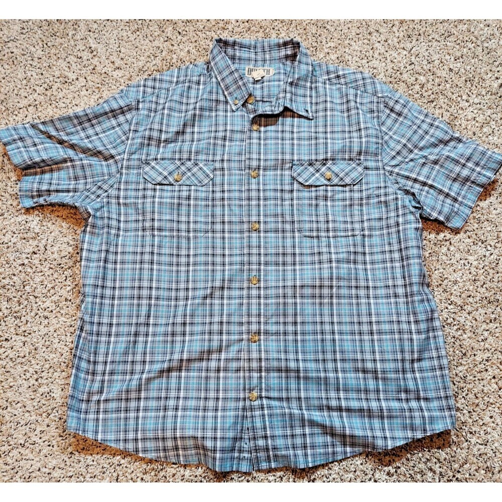 Duluth Trading Mens 3XL Standard Fit Blue & Orange Plaid Button Up Shirt Bundle